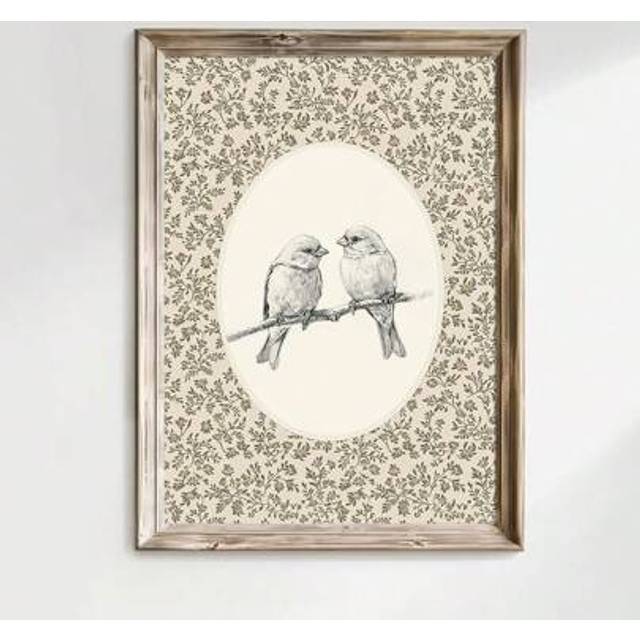 SHEIN 1pc Unframed Vintage Sparrow Bird Antique Floral Rustic Canvas Poster Wall Art Print Maximalist Cottage Farmhouse Decor Retro Painting For Dorm,Apartm