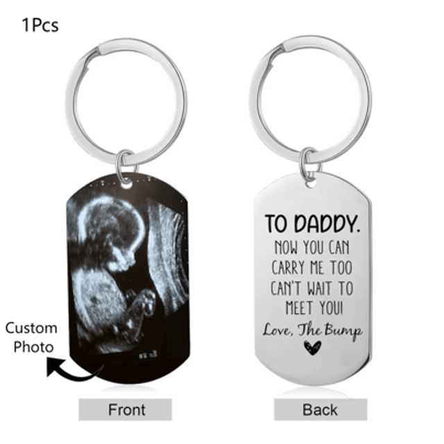 SHEIN Custom Photo And Text Daddy Keychain For New Dad,Personalized Keychain For Fathers Day,New Baby Gifts ,To Daddy Now You Can Carry Me Too Can&#39;t Wait To