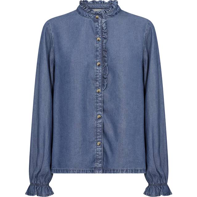 Blue Denim Shirt with Ruffle Details