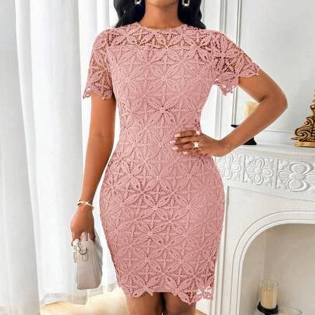 SHEIN Mint Green Mid-Length Water-Soluble Lace Dress, Elegant For Women&#39;s Daily Commute, Party, Valentine&#39;s Day