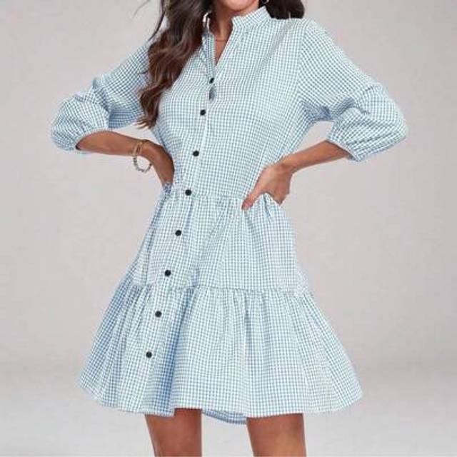 SHEIN Women&#39;s Summer Dresses Casual V Neck Button Down 3/4 Sleeve Floral Print Loose Flowy Shirt Dress