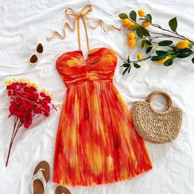 Soleia Women&#39;s Summer Beach Vacation Tie-Dye A-Line Flowy Halter Mini Dress, Sexy And Cute For Lunch, Party, Date, Valentine&#39;s Day,Sun Dress