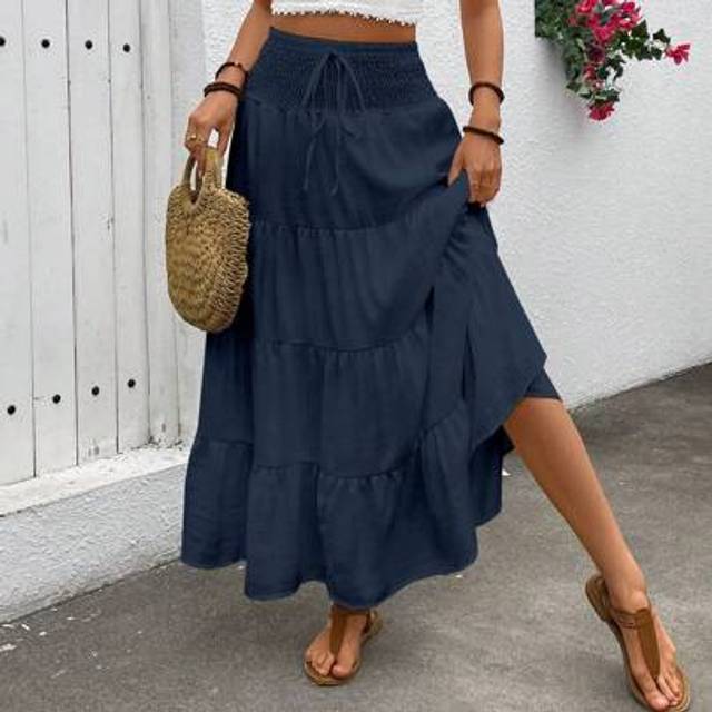 SHEIN Skirts For Women Boho Summer Vacation Outfits Flowy White Long Skirt