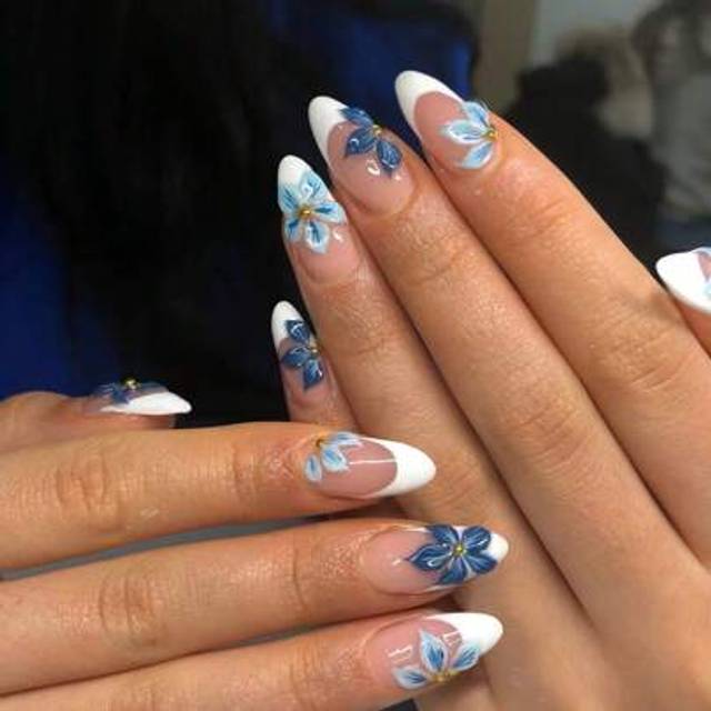 SHEIN 24pcs Almond 3d Gel Flower White French Tip Press On Nails , Fit Perfectly Acrylic False Nail Set,Contain 1pc Jelly Glue And 1pc Nail File, Summernail