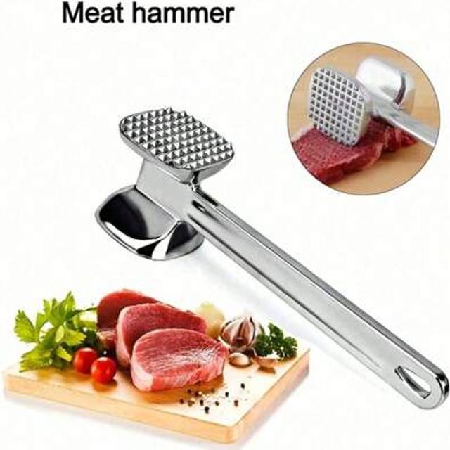 SHEIN 1pc Stainless Steel Meat Tenderizer, Double-Sided Meat Hammer, Steak Hammer, Kitchen Utensil, Meat Tenderizing Tool, Suitable For Picnics, Travel, Cam