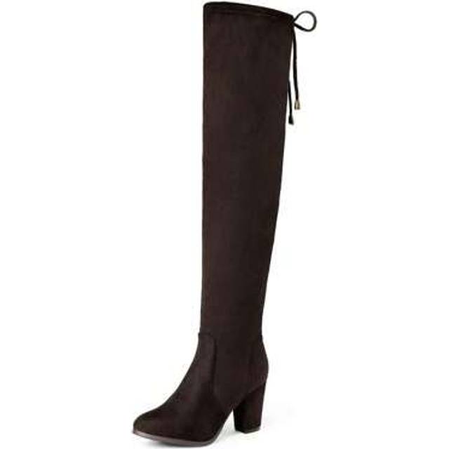 SHEIN Women&#39;s Thigh High Over The Knee Fashion Boots Block Mid Heel Long Sexy Faux Fur Boots