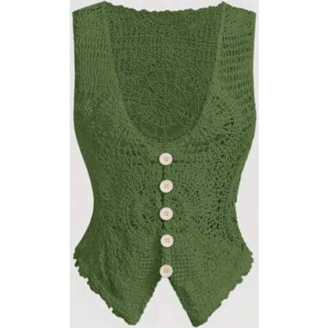 SHEIN Women Button Front Fitted Sleeveless Thin Cardigan