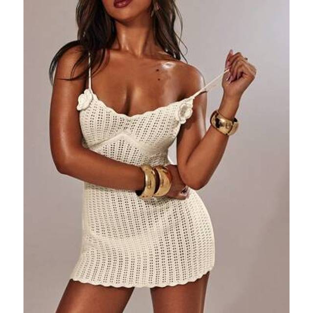 SHEIN Women&#39;s Solid Color 3D Floral Decorated Hollow Camisole Knit Dress