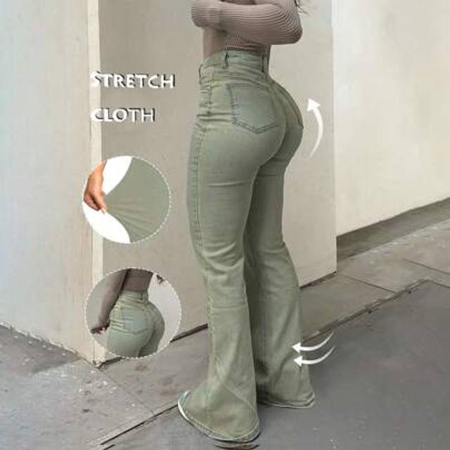 SHEIN Bootcut Women Jeans Solid Color High Slim Fit Waist Stretch Casual Versatile