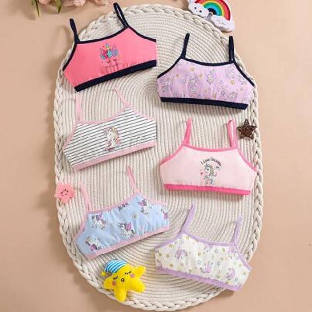 SHEIN 6pcs Girls Young Girl Minimalist Unicorn Print Pure Cotton Camisole Vest Underwear Set