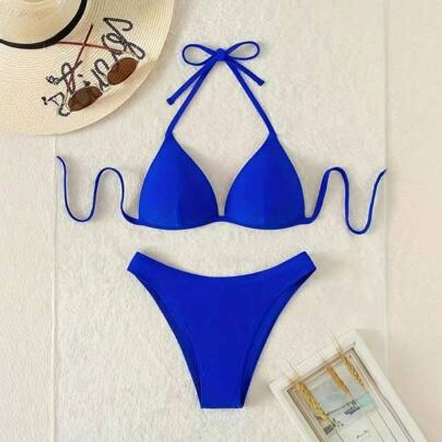 SHEIN New Arrival Solid Color Sexy Women Halter Bikini Two-Piece Swimwear Set, For Summer Beach Vacation