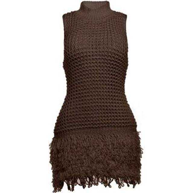 SHEIN 2025 New Spring & Autumn Women&#39;s Fashion Sexy Sleeveless Tassel Hollow Out Fitted Elegant Patchwork Knit Dress, Essential Flowy Fashionable Item, Comm