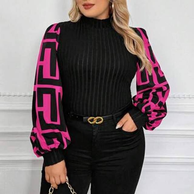 SHEIN Plus Size Women&#39;s Vacation Fitted Patchwork Blouse