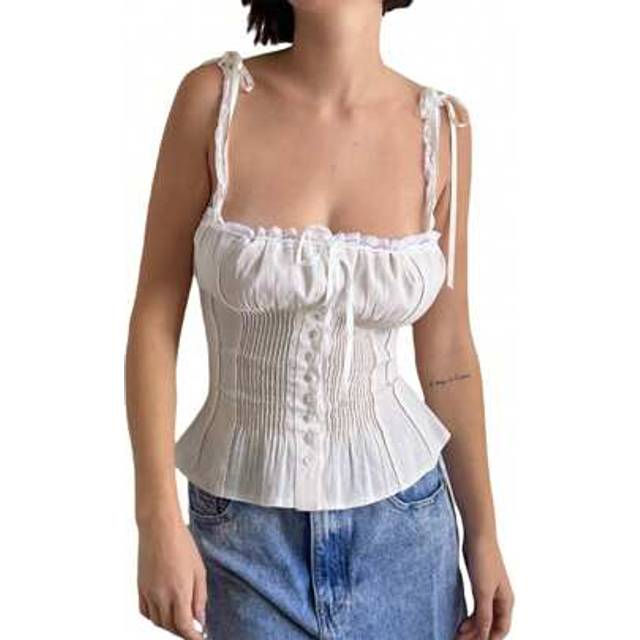 SHEIN Women Lace Trim Camisoles Sleeveless Tie-Up Spaghetti Strap Backless Tank Tops Summer Buttons Vests Crop Tops Streetwear