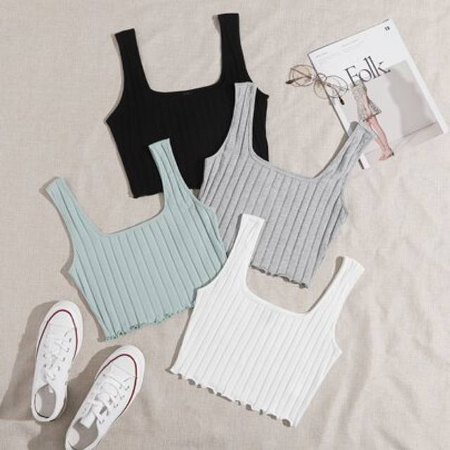SHEIN 4 Pack Lettuce Trim Rib-knit Tank Top