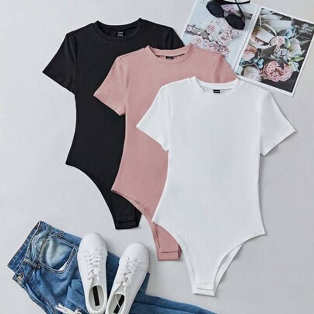 Flirla Ladies Fashionable Simple And Versatile Solid Color Slim Fit Bodysuit For Summer