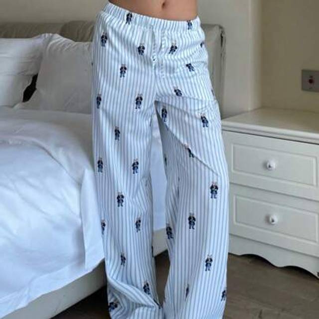 SHEIN Teen Girls&#39; Summer Casual Vacation Versatile Blue & White Striped Loose Pants