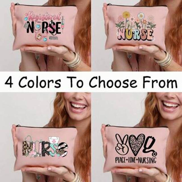 SHEIN Nurse Theme Cosmetic Bag,Portable Wash Bag,Makeup Bag For Women Zipper Travel Bag Storage Box , Leopard Print, Heart-Shaped, Flower, Nurse&#39;s Hat, Stet