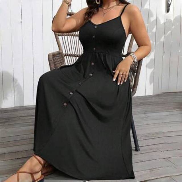 SHEIN Plus Size Women&#39;s Simple Solid Color Spaghetti Strap Dress, For Christmas Maxi Women Outfit