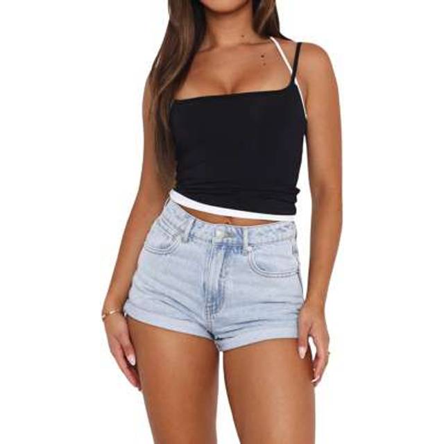 SHEIN Women&#39;s Summer Casual Sleeveless Square Neck Contrast Double Lined Going Out Camisole Crop Tank Tops