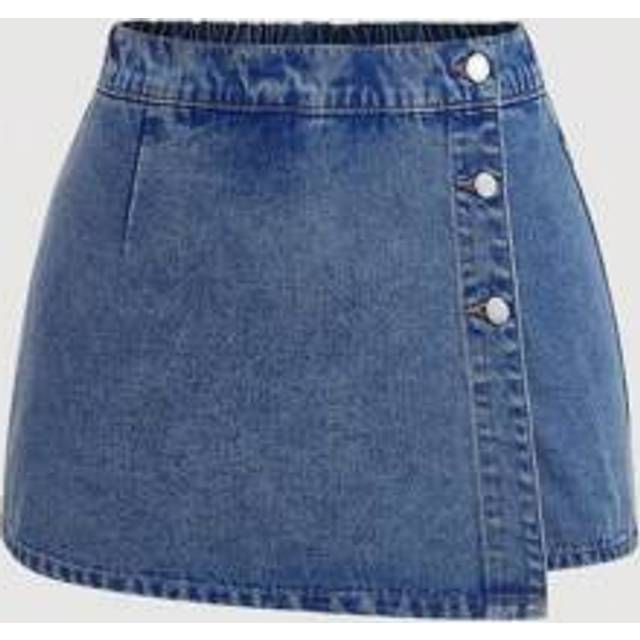 SHEIN MOD Plus Size Casual Washed Denim Wrap Skirt Skort,Summer Outfits For Women,Concert Outfit Women,Rave Outfits,Rave Outfits Festival,Skorts For Women,E
