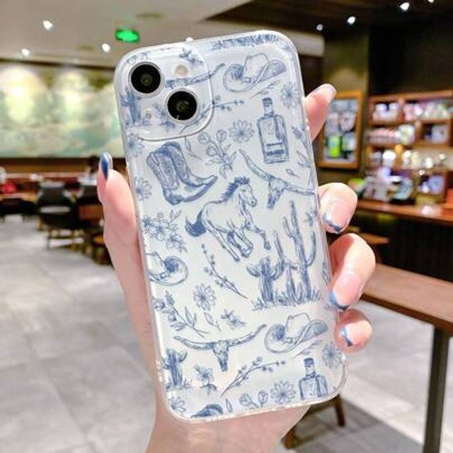 SHEIN 1pc Western Pattern Floral & Wine Bottle Cat Eye Design Retro White Full Protective Phone Case Comptible With Compatible With IPhone 11/12/13/14/15/16