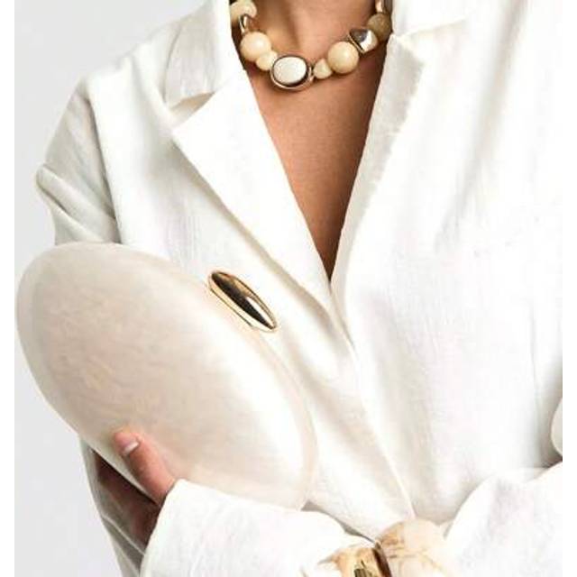 SHEIN Elegant French Style Minimalist Oval Acrylic Clutch Bag, Versatile New Oval Box Clutch, Suitable For Parties, Weddings, Exquisite Marble Pattern Layer