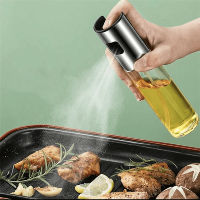 SHEIN Stainless Steel & Glass Oil Sprayer Bottle 100ml, Kitchen Oil Dispenser For Air Fryer, BBQ, Baking, Even Spraying, Low Fat & Less Oil, Convenient & Pr