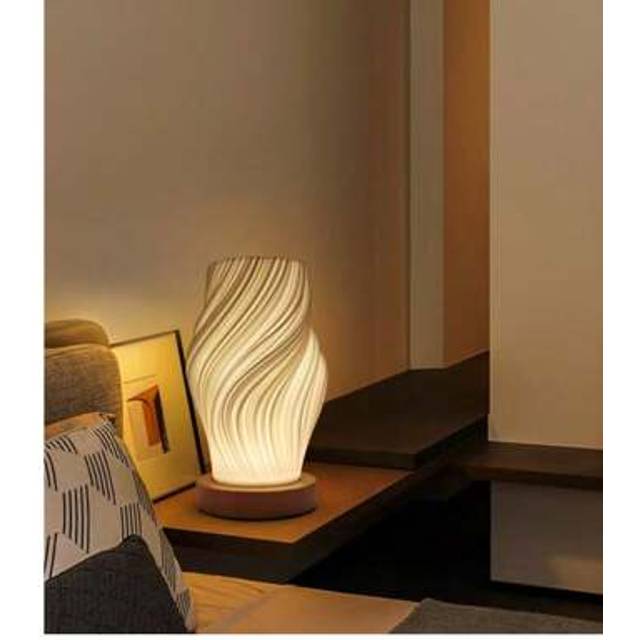 SHEIN Wooden Base Bedside Lamp - Bedroom Button Control Table Lamp, 12-Level Dimmable, Nightstand Lamp With PLA Lampshade, Suitable For Living Room, Dorm, O