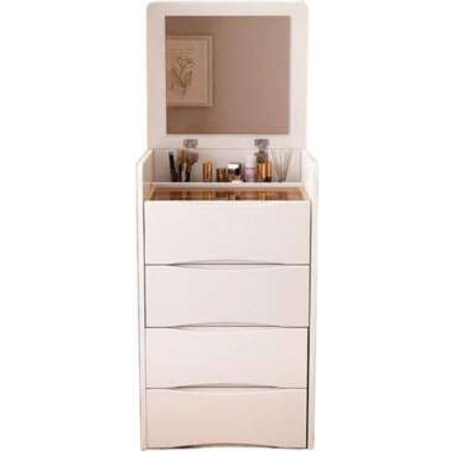SHEIN Modern Fashional Wooden Makeup Vanity Set With Adjustable 3Color LED Lights Mirror 5 Drawers Bedroom Dressing Table Hidden Storage Space White ,Modern
