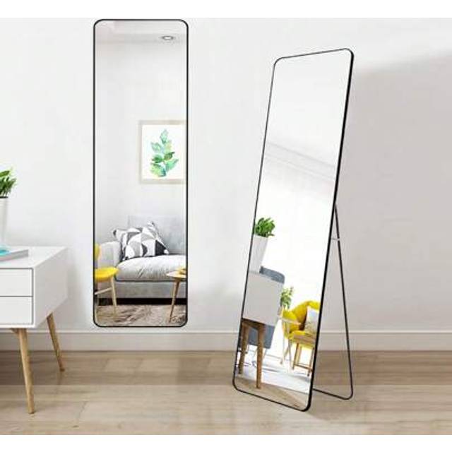 SHEIN Living And Home 37cm W X 147cm H Full-Length Black/Gold  Metal Frame Mirror, Dual-Use Installation Full-Body Mirror, Minimalist Standing & Wall Mirror