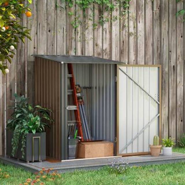 SHEIN Outsunny 3.3ft X 3.4ft Lean To Garden Shed, Metal Outdoor Storage Shed With Single Lockable Door, Tool Storage Shed For Garden, Patio, Lawn, Brown