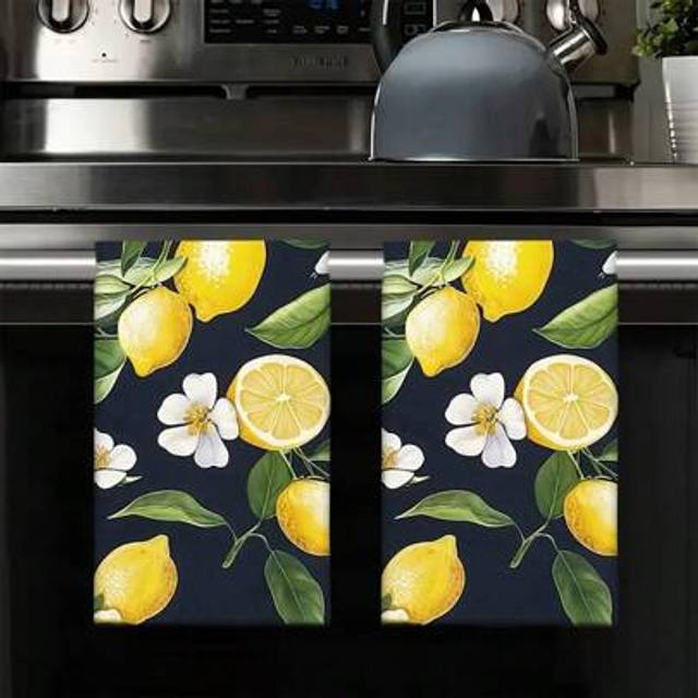 SHEIN 1pc/2pcs Yellow Lemon Kitchen Towels, Soft & Absorbent Machine Washable Polyester Dishcloth, Perfect For Kitchen Decor, Cooking.Baking, Holiday Decor