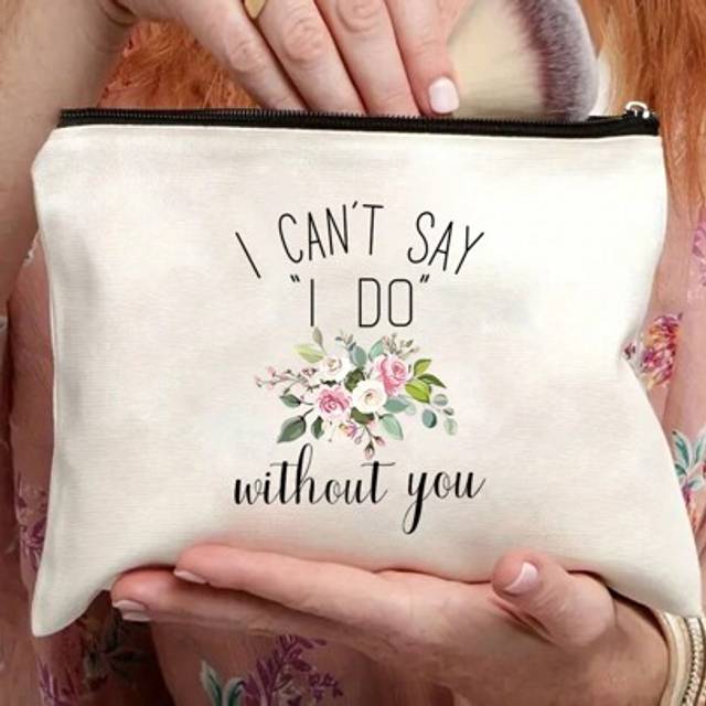 SHEIN Fashionable Cosmetic Bag - Foldable, Lightweight, Zipper Closure, Polyester Makeup Bag - Perfect Bridesmaid Gift, Wedding Party Accessory For Maid Of