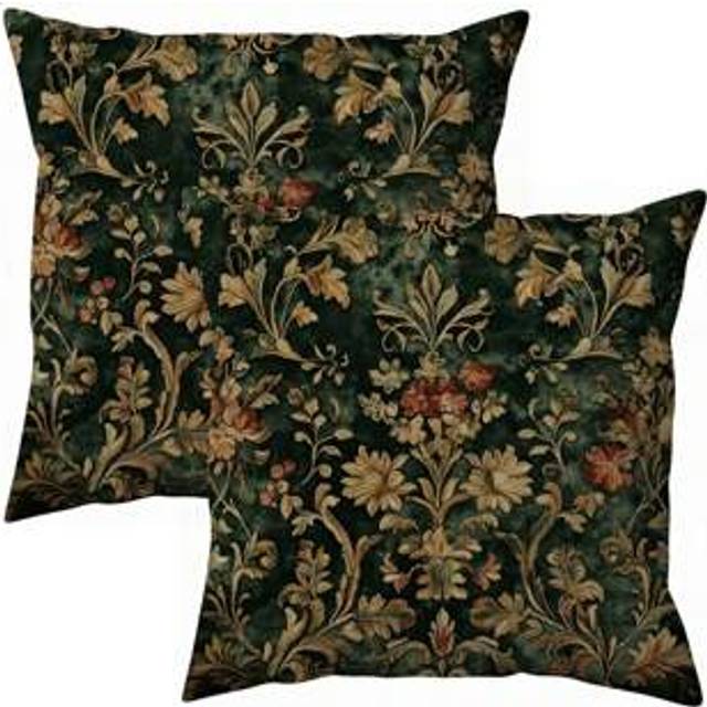 SHEIN 2pcs Vintage Floral Series Short Plush Sofa Cushion Cover, Bolster Pillow Case