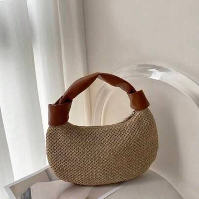 SHEIN Fashion Commuter Faux Woven Ruffle Knot Handbag, Suitable For Going Out And Vacation