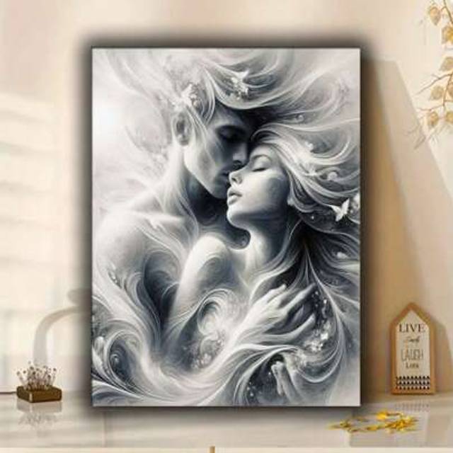 SHEIN DIY 1pc Abstract Sweet Lover 5D Diamond Painting For Adults Beginners, Full Round Diamond Embroidery Mosaic Cross Stitch Kits Home Decor