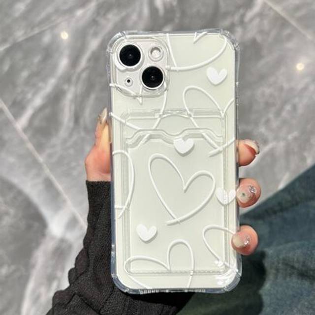 SHEIN Valentines Sequins Transparent TPU Anti-Fall Phone Case With Heart Decoration, Compatible With Samsung, IPhone 16, 15, 14, 13, 12, 11 Pro Max
