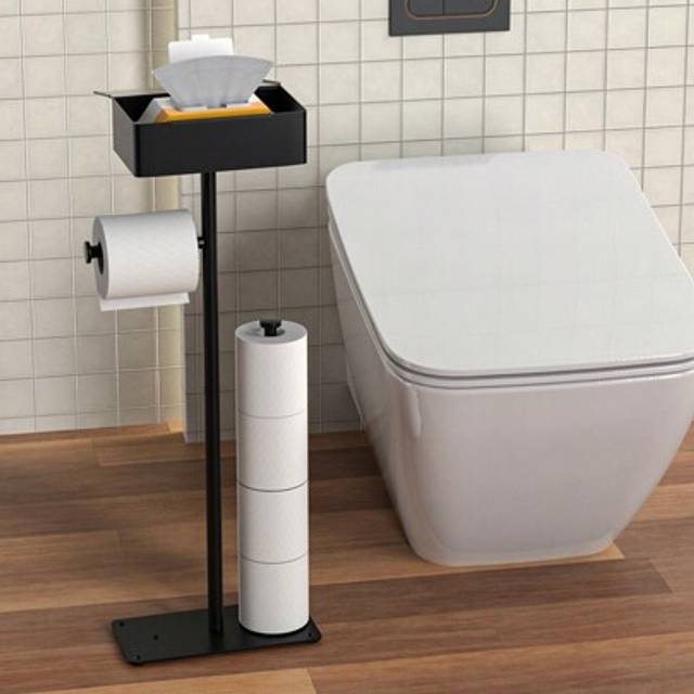 SHEIN Space-Saving Freestanding Toilet Paper Holder - Metal Base With Suction Cup For Stability, Holds Up To 6 Rolls - Bathroom Accessory