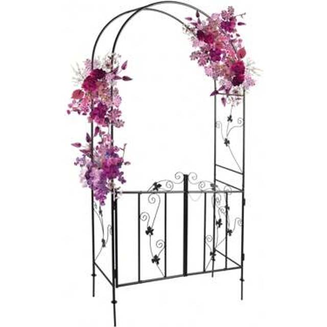 SHEIN Black Garden Arbour Arch With Gate, Heavy Duty Metal Plant Climbing Arch Frame For Wedding, Party, Garden Pergola Arbor Trellis With Doors For Indoor,