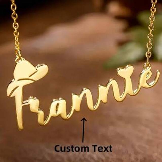 SHEIN 1pc Gold Silver Custom Western Cowboy Hat Name Necklace - Stainless Steel, Adventure Jewelry For Men And Women, Perfect For Vacation/Sports, All Seaso
