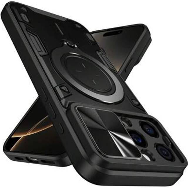 SHEIN Magnetic + Holder New Military Grade Shockproof Phone Case With 360Â° Rotatable Metal Ring Kickstand, Compatible With IPhone 11/12/13/14/15/16 Pro Max