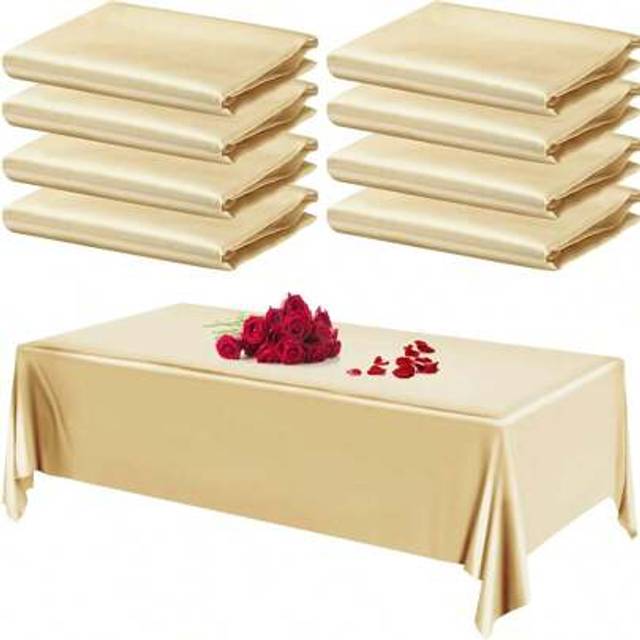 SHEIN 1/2/6/8 Pack Champagne/White/Rose Gold Satin Tablecloth 57 X 108 Inches Cover Satin Tablecloth Premium Rectangular Bright Silk Tablecloth Smooth Fabri