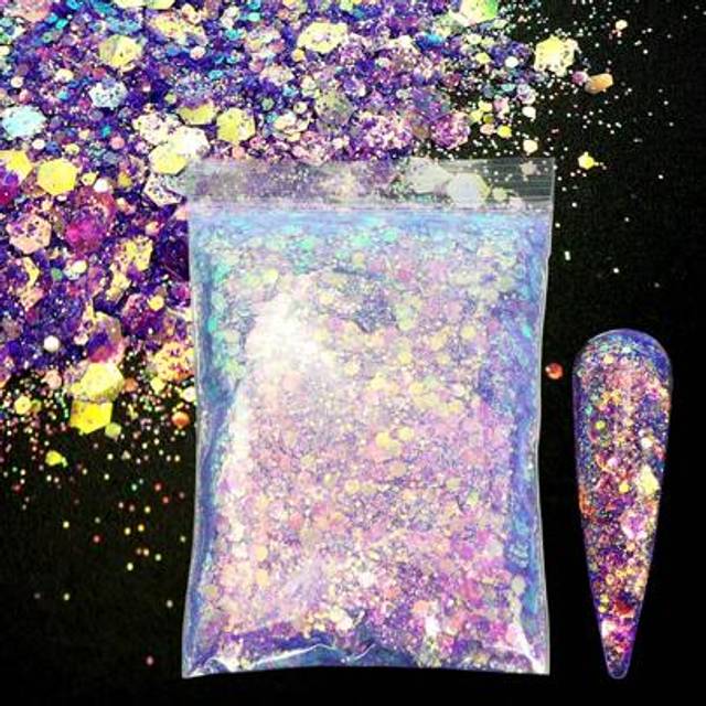 SHEIN 10G Mermaid Chunky Glitter Powder Mixed Hexagon Shape Nail Sequins Decorations