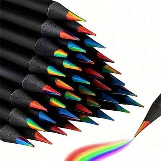 SHEIN 10pcs Large Rainbow Pencils Of Different Colors, Wooden Colored Rainbow Pencils, Multi-Color Pencils For Painting Back To School,Back To School,School