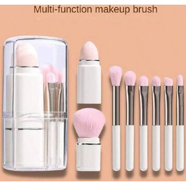 SHEIN 8-In-1 Travel Brush Set | Is A Compact, Portable Case | Includes A Powder, Sponge, Eyeshadow, Eyebrow And Lip Brush | Perfect For On-The-Go Grooming,