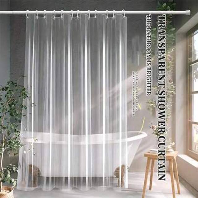 SHEIN 1pc Thickened Transparent PEVA Shower Curtain Liner, Bathroom Room Divider Curtain, 12pcs Plastic Shower Curtain Rings, Waterproof For Bathroom And Ba
