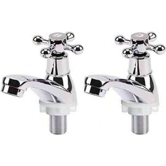 SHEIN 2Pcs Basin Taps Victorian Cross Handle Hot Cold Wash Hand Basin Taps Polished Chrome Basin Bath Basin Pillar Taps For Kitchen Bathroom Home Bathroom D