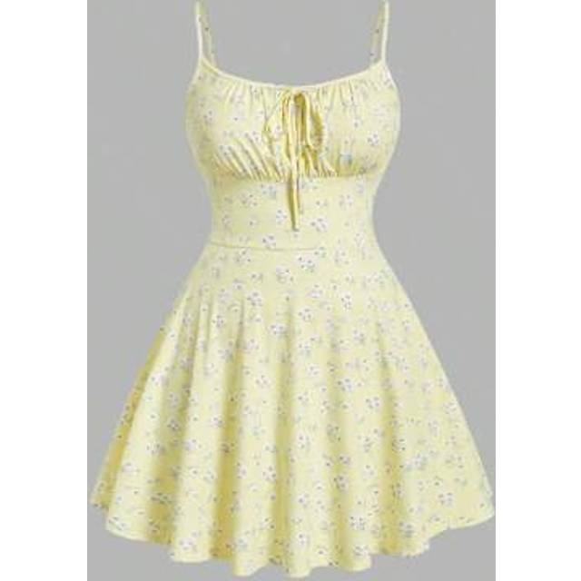 SHEIN Sexy Summer Yellow Knit Bodycon Mini Dress With Spaghetti Straps,Beach Dress Sundress,Holiday Outfits Boho,Corset Dress