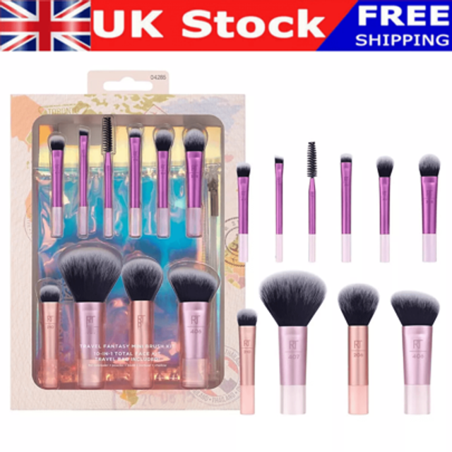 SHEIN 10 Pcs Real Techniques Makeup Brush Set With Foundation Blender Sponge And Puff